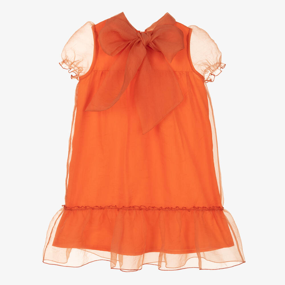 Mama Luma - Girls Orange Organza Bow Dress | Childrensalon