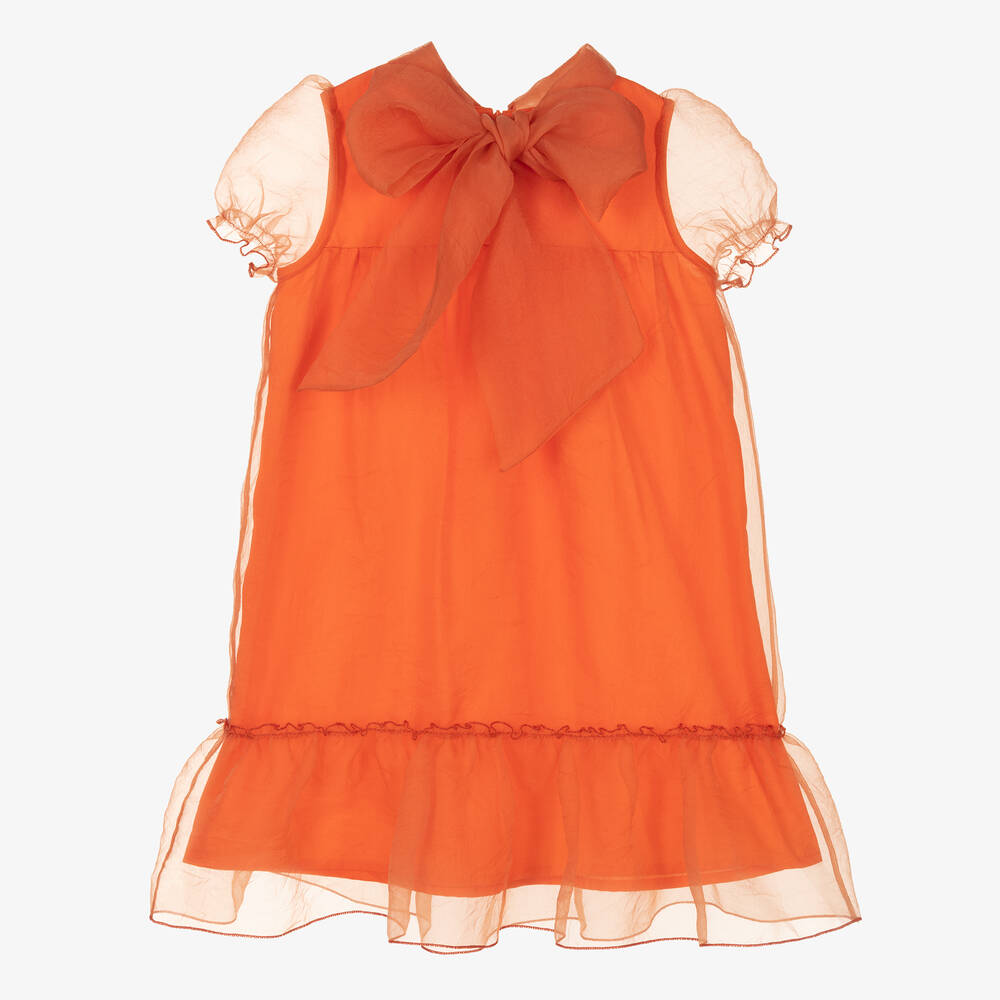 Mama Luma-Girls Orange Organza Bow Dress | Childrensalon Outlet