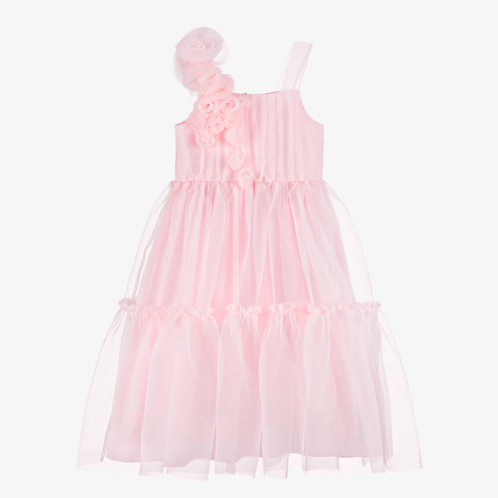 Mama Luma-Girls Pale Pink Georgette Dress with Rose Appliqués | Childrensalon Outlet