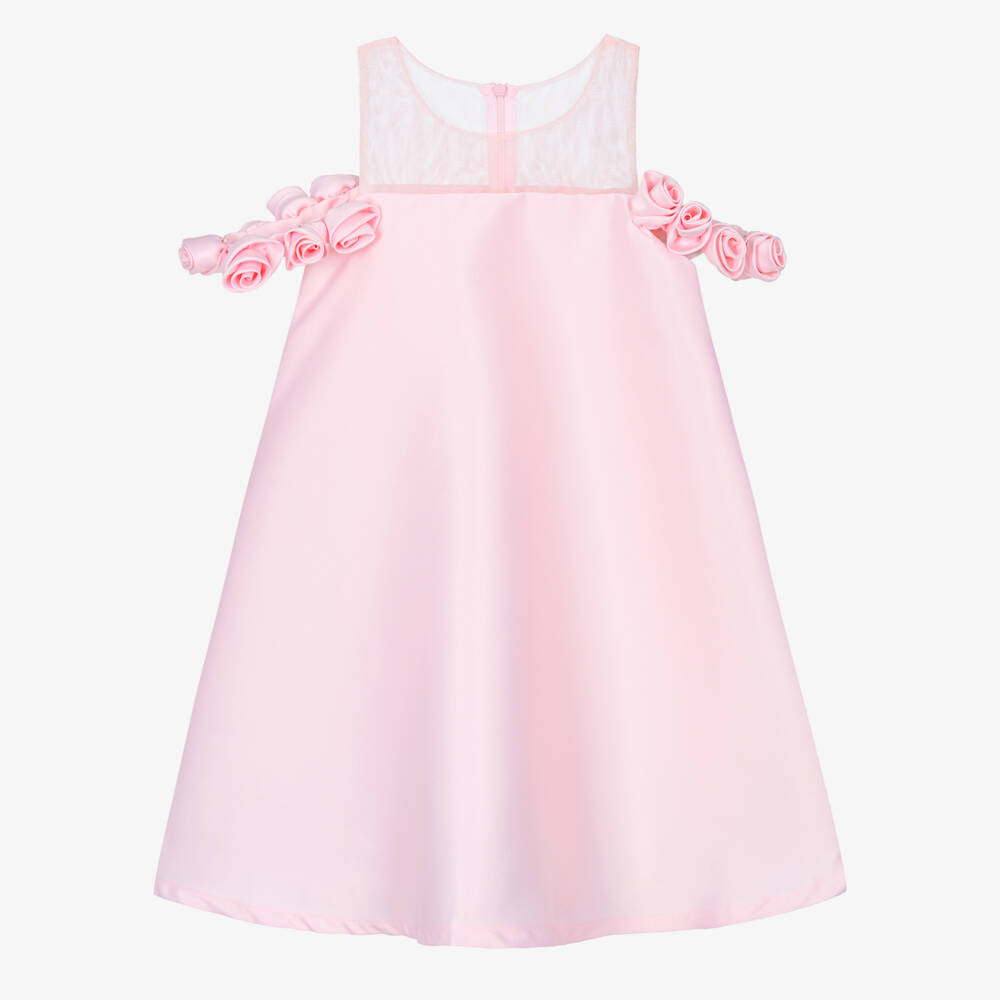 Mama Luma-Girls Pale Pink Satin Dress with Rose Straps | Childrensalon Outlet