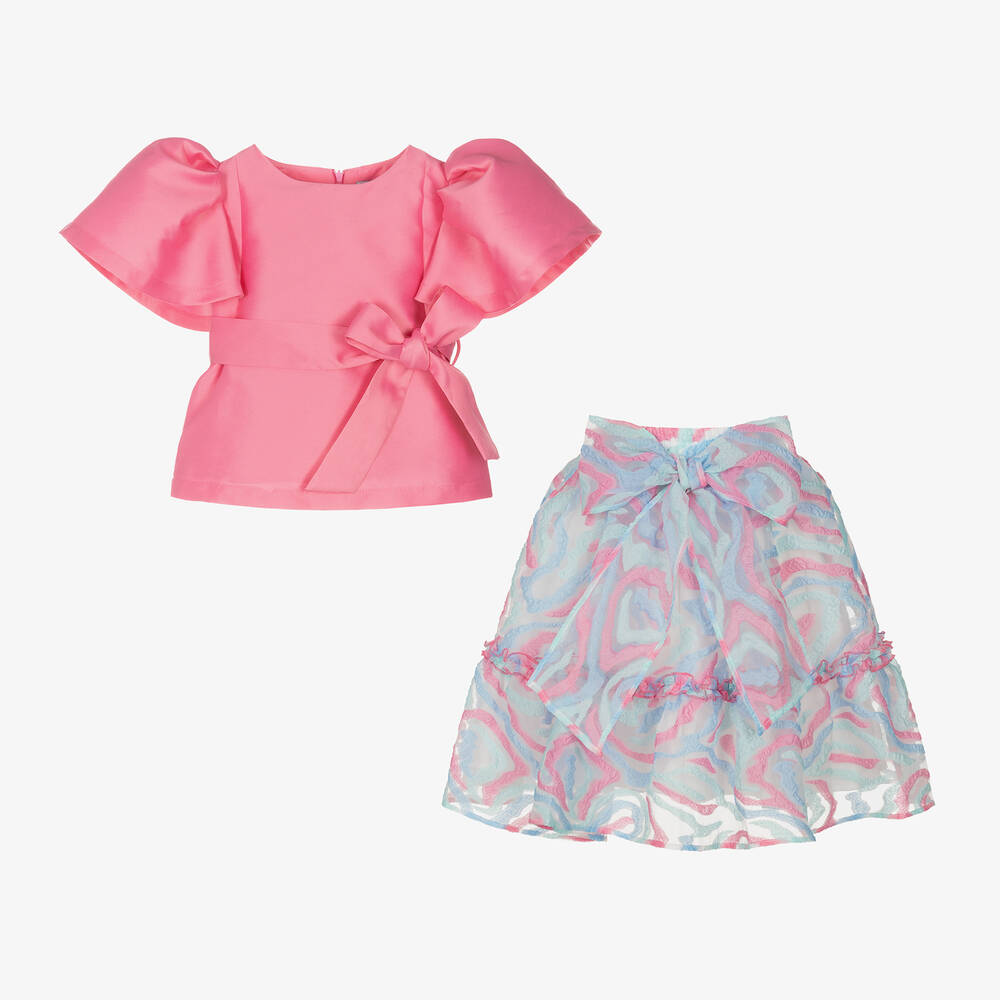 Mama Luma-Розовый топ и голубая юбка из атласа | Childrensalon Outlet