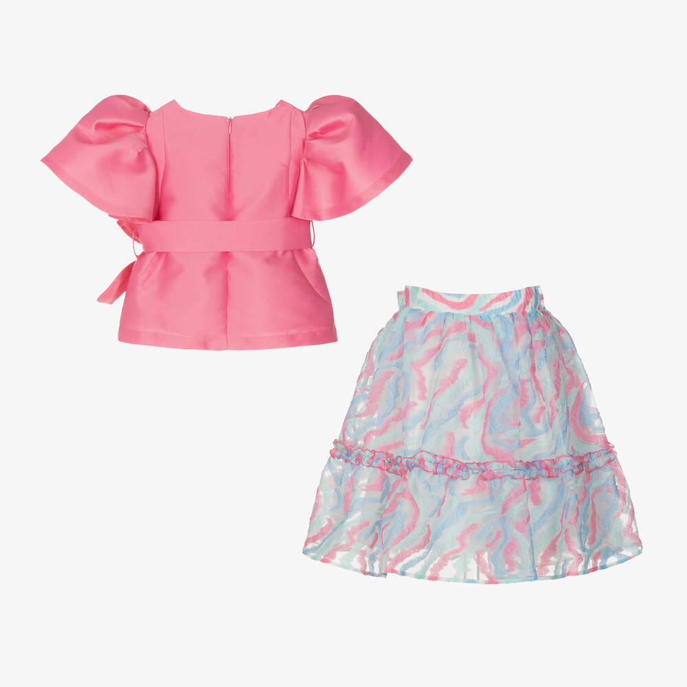 Mama Luma-Розовый топ и голубая юбка из атласа | Childrensalon Outlet