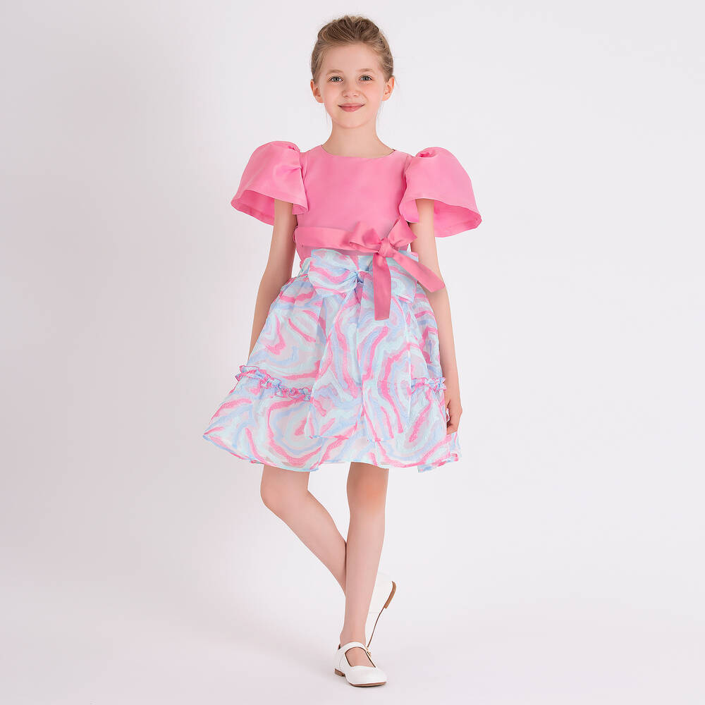 Mama Luma-Розовый топ и голубая юбка из атласа | Childrensalon Outlet