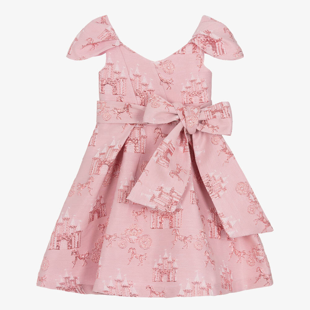 Mama Luma-Girls Pink Castle Jacquard Dress | Childrensalon Outlet