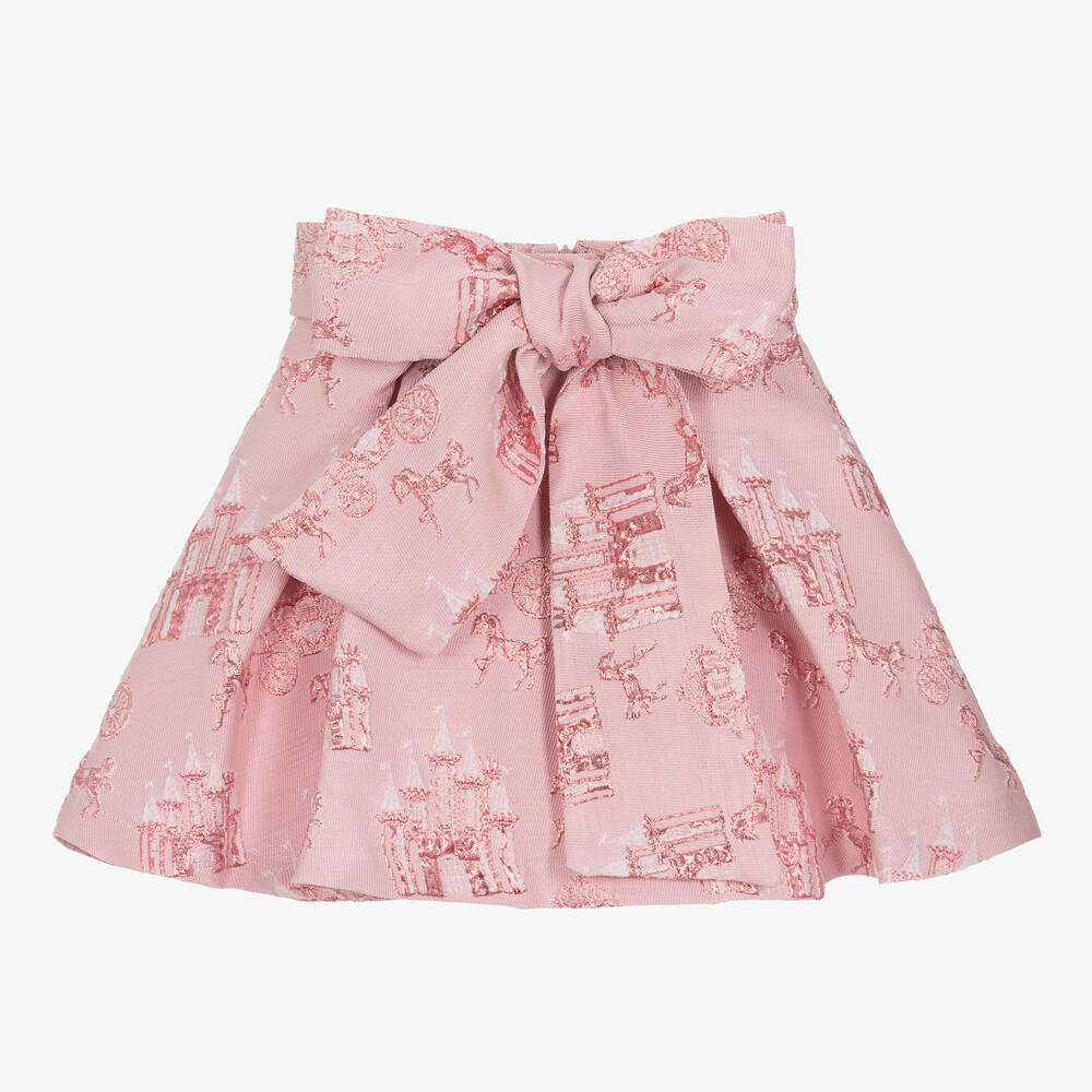 Mama Luma - Girls Pink Castle Jacquard Skirt | Childrensalon