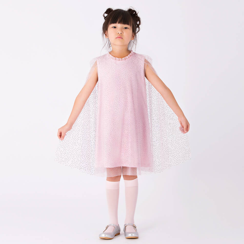 Mama Luma-Girls Pink Chiffon Diamanté Cape Dress | Childrensalon Outlet