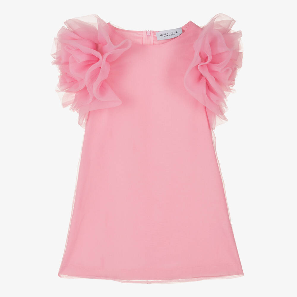 Mama Luma-Girls Pink Crêpe Organza Ruffle Dress | Childrensalon Outlet