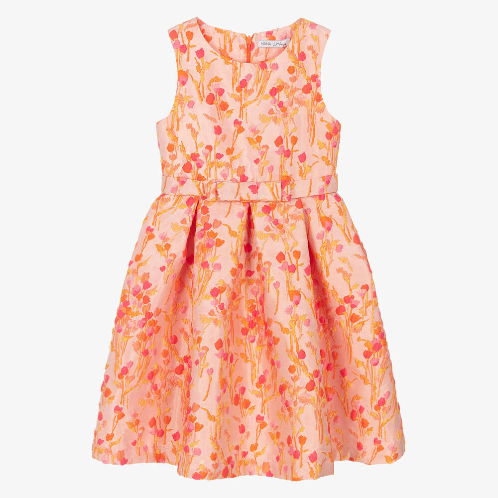 Mama Luma-Girls Pink Floral Jacquard Dress | Childrensalon Outlet
