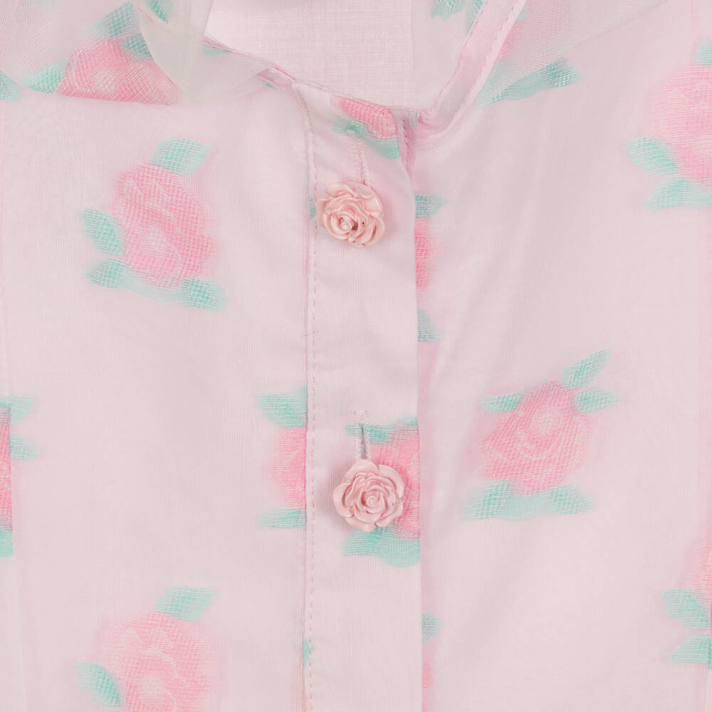 Mama Luma-بلوز أورغانزا لون زهري بطبعة بورود للبنات | Childrensalon Outlet