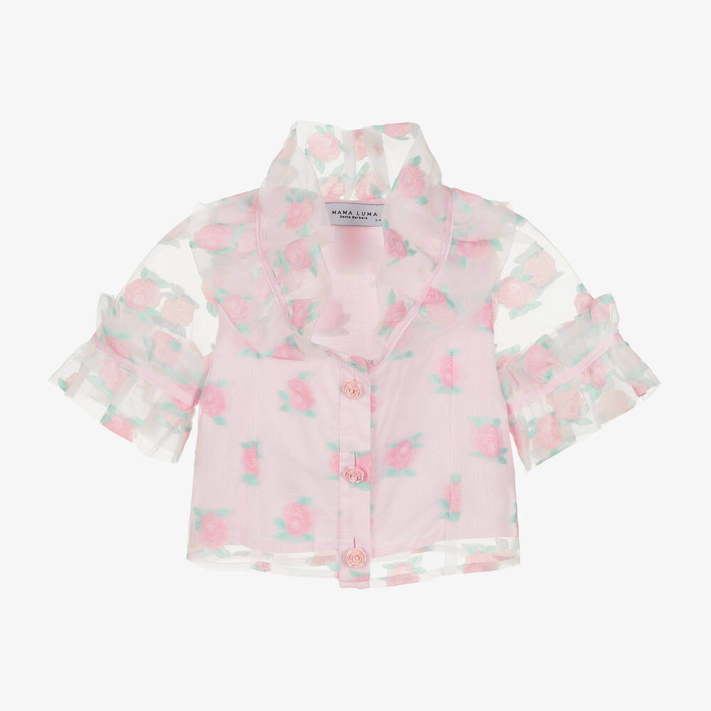 Mama Luma-Girls Pink Floral Organza Blouse | Childrensalon Outlet