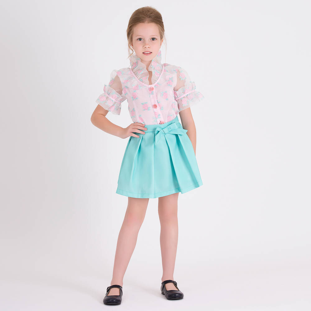 Mama Luma-بلوز أورغانزا لون زهري بطبعة بورود للبنات | Childrensalon Outlet