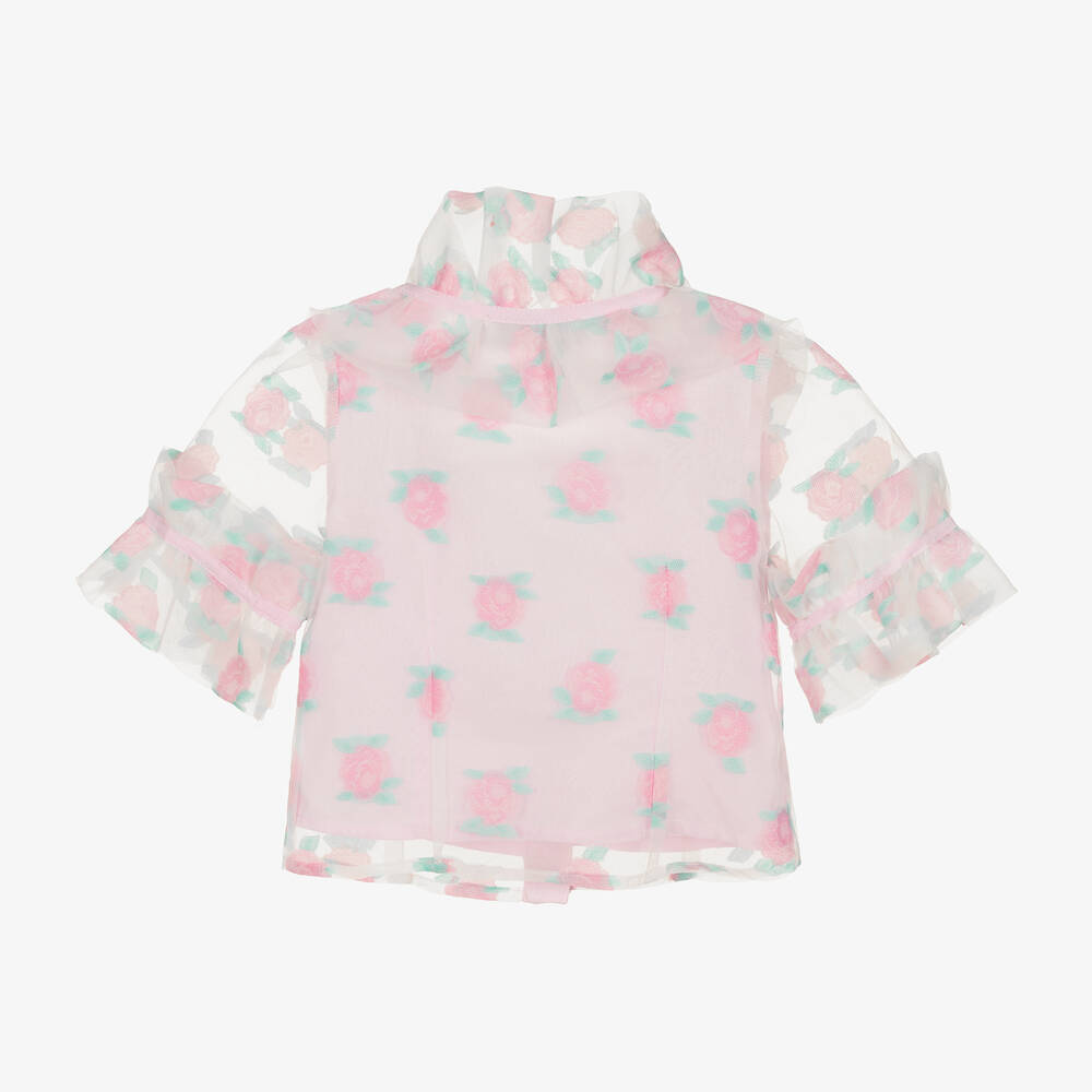 Mama Luma-بلوز أورغانزا لون زهري بطبعة بورود للبنات | Childrensalon Outlet