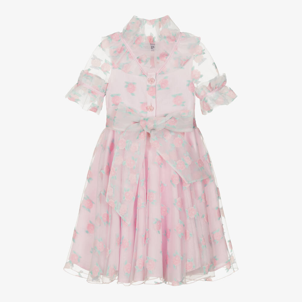 Mama Luma-Girls Pink Floral Organza Dress | Childrensalon Outlet