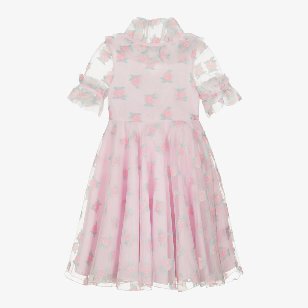 Mama Luma-فستان أورغانزا لون زهري بطبعة ورود | Childrensalon Outlet