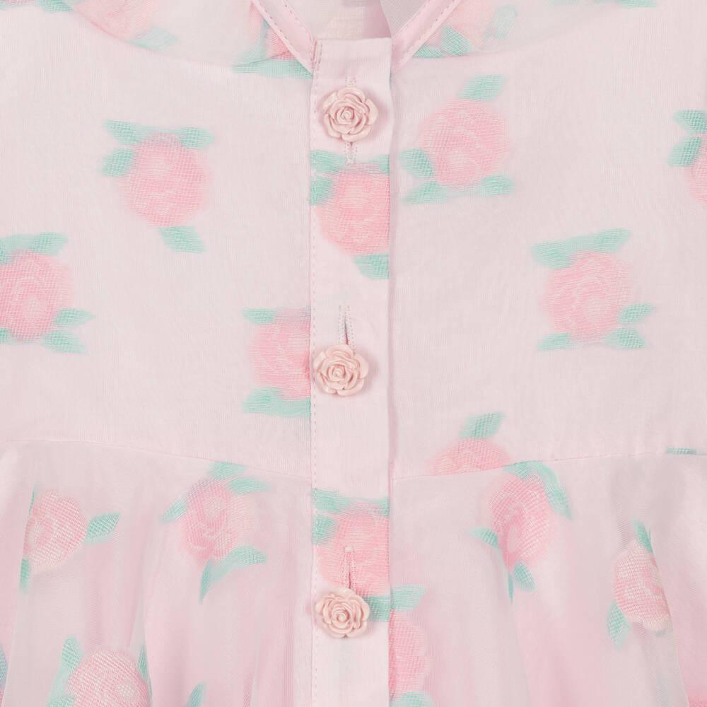 Mama Luma-فستان أورغانزا لون زهري بطبعة ورود | Childrensalon Outlet