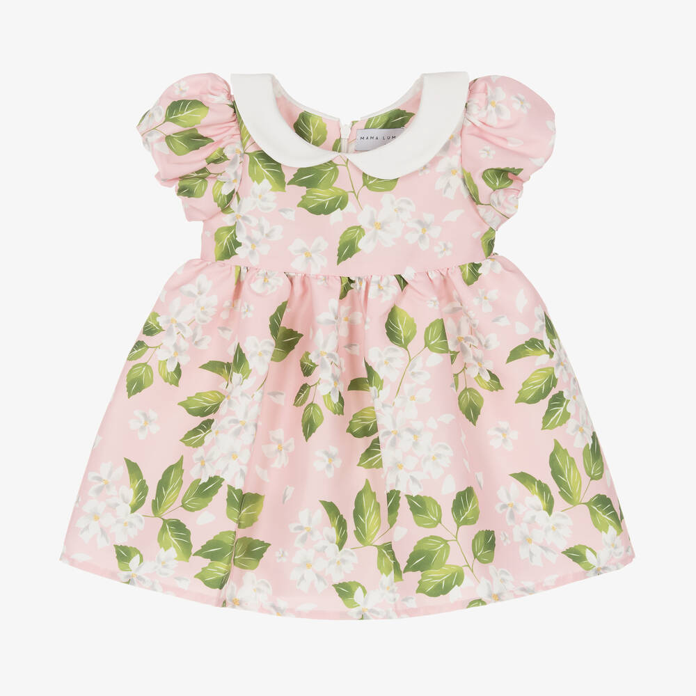 Mama Luma-Girls Pink Floral Satin Dress | Childrensalon Outlet