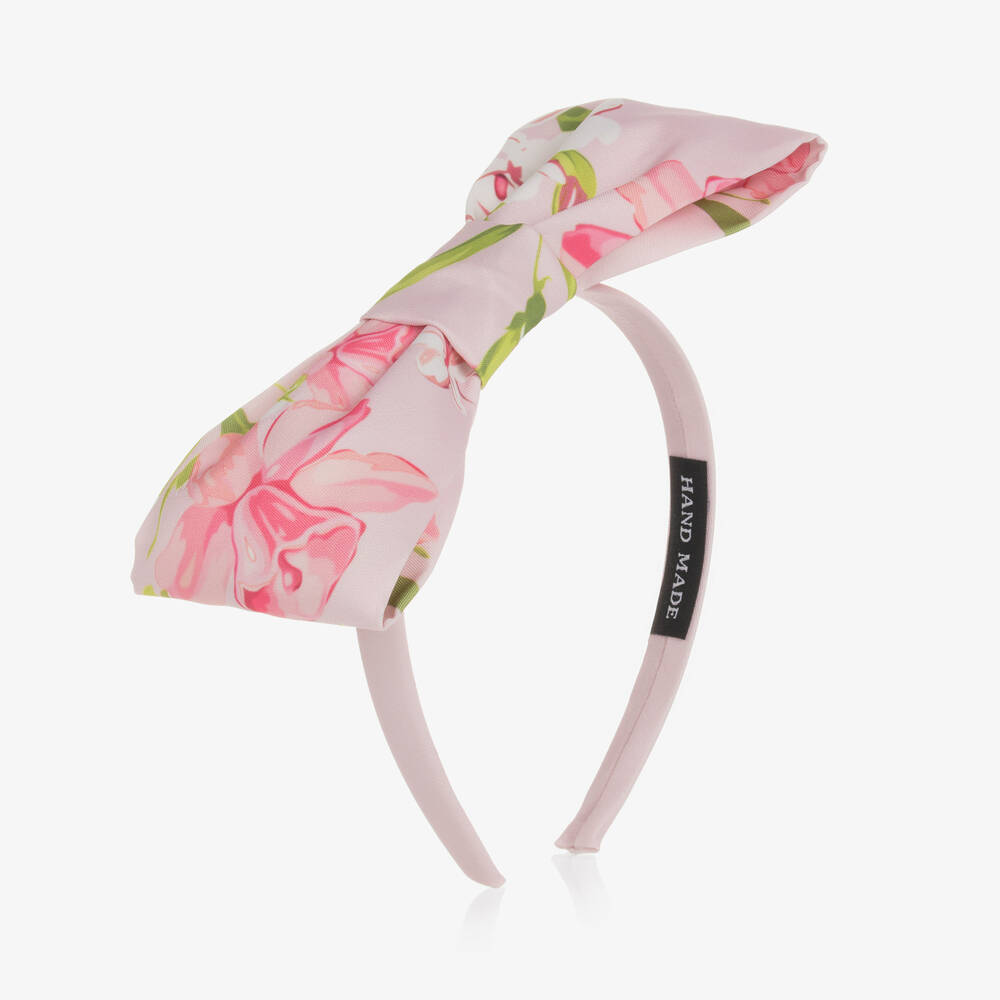 Mama Luma - Girls Pink Floral Satin Hairband | Childrensalon