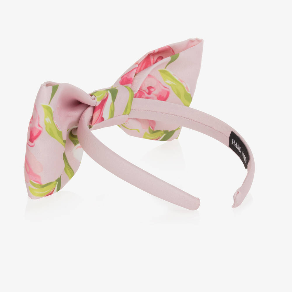 Mama Luma-Розовый атласный ободок с цветами для девочек | Childrensalon Outlet