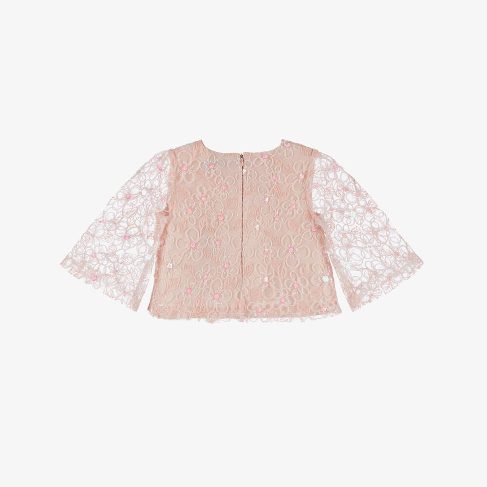 Mama Luma-Розовый топ из тюля с цветами для девочек | Childrensalon Outlet