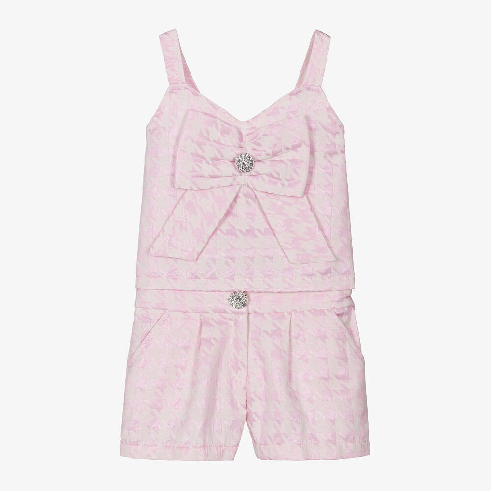 Mama Luma-Girls Pink Houndstooth Shorts Set | Childrensalon Outlet