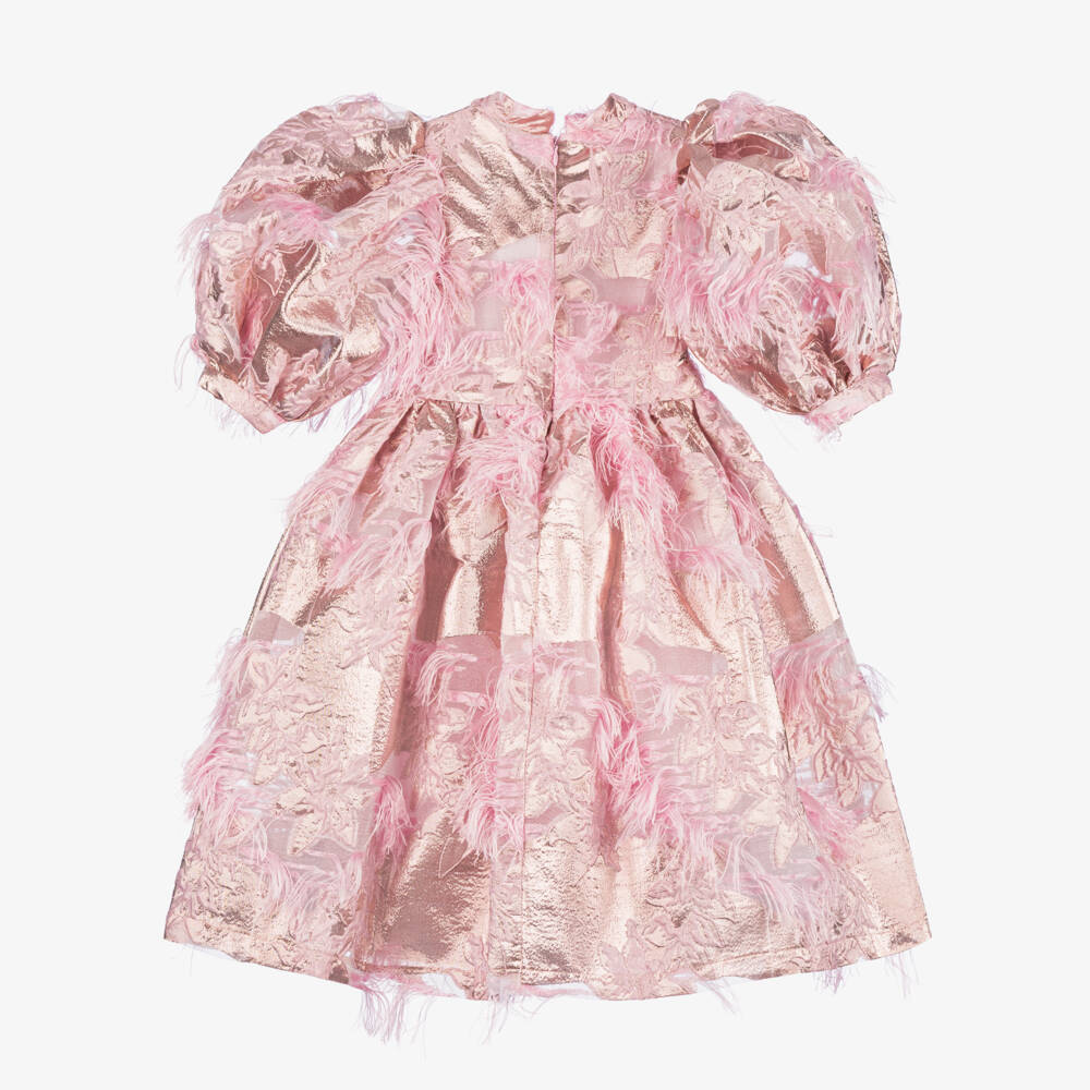 Mama Luma-Girls Pink Metallic Jacquard Dress | Childrensalon Outlet