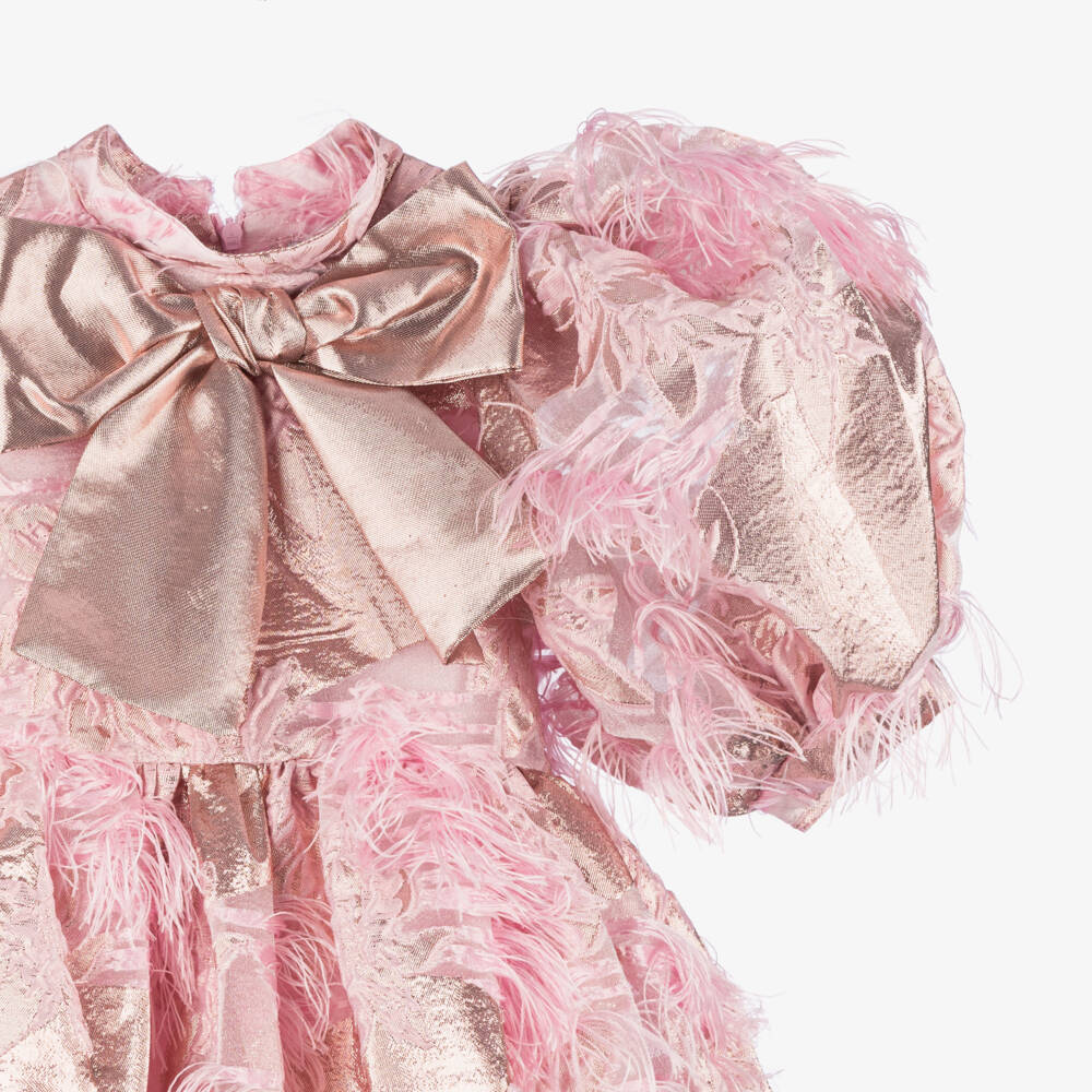 Mama Luma-Girls Pink Metallic Jacquard Dress | Childrensalon Outlet