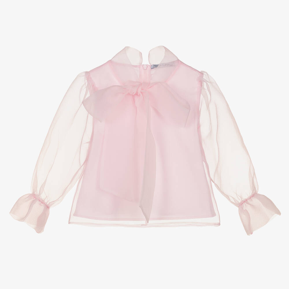 Mama Luma - Rosa Organza-Bluse mit Schleife  | Childrensalon