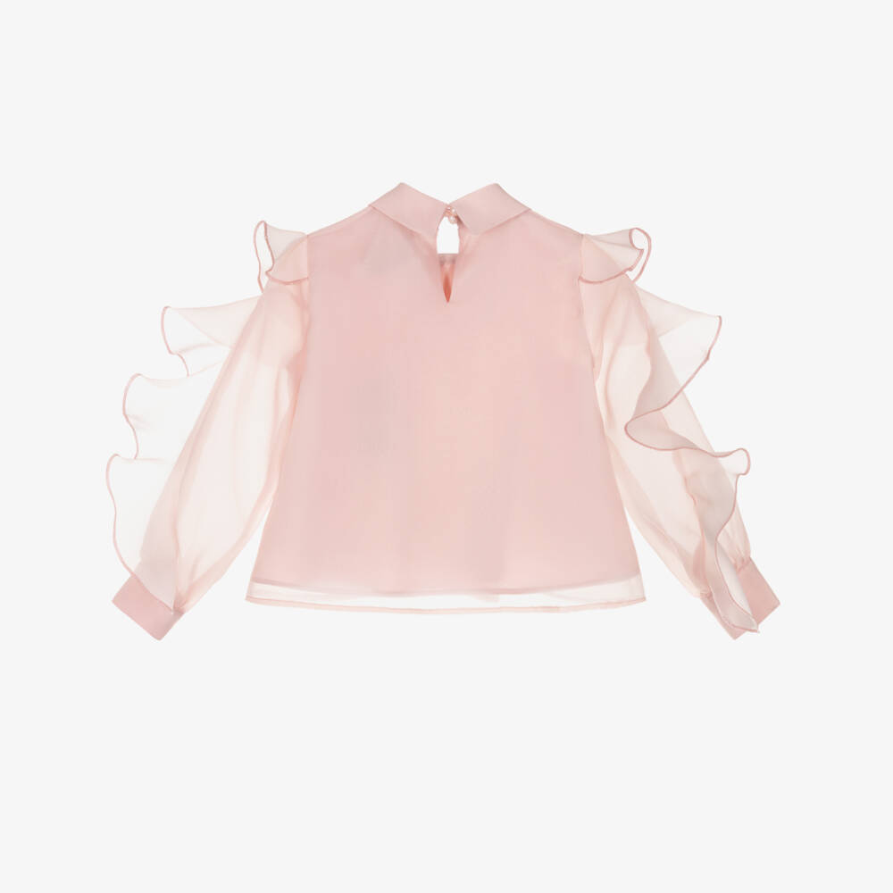 Mama Luma-Girls Pink Organza Ruffle Sleeve Blouse | Childrensalon Outlet