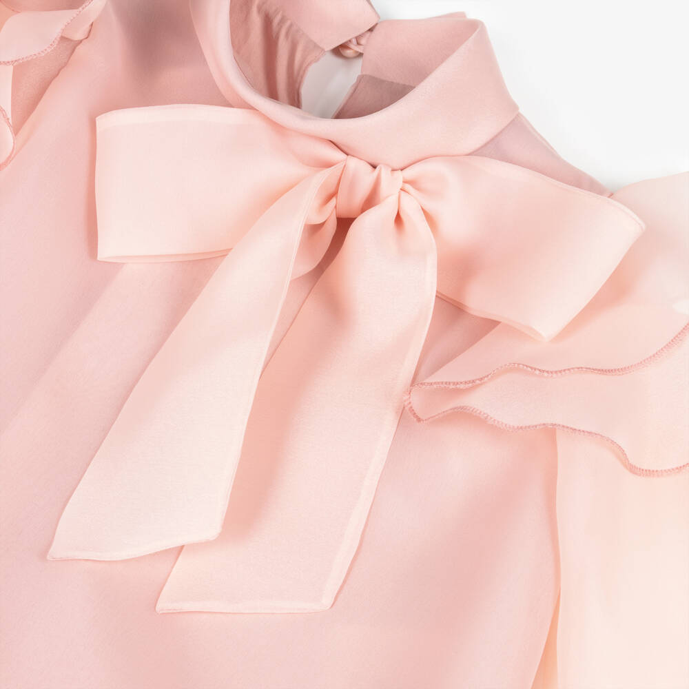 Mama Luma-Girls Pink Organza Ruffle Sleeve Blouse | Childrensalon Outlet