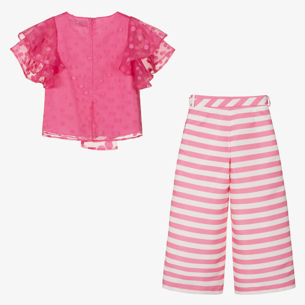 Mama Luma-Girls Pink Polkadot & Stripe Trouser Set | Childrensalon Outlet
