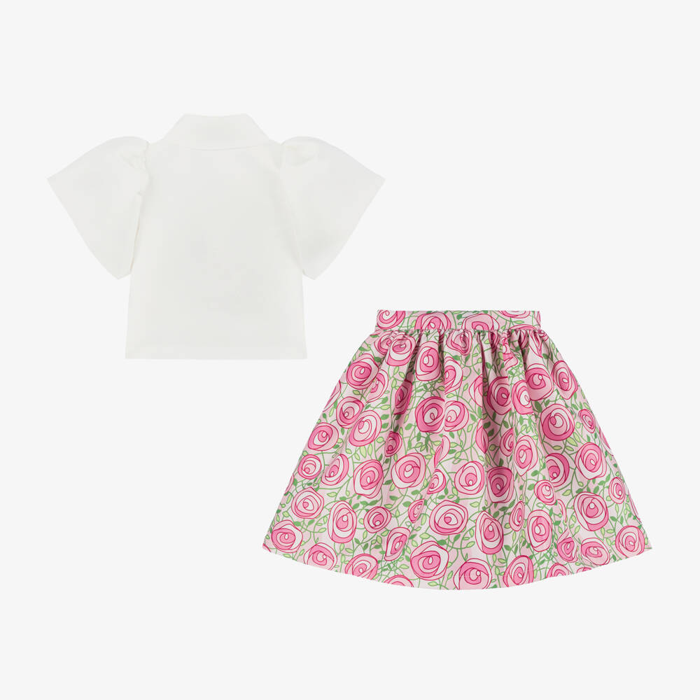 Mama Luma-Girls Pink Rose Skirt Ensemble | Childrensalon Outlet