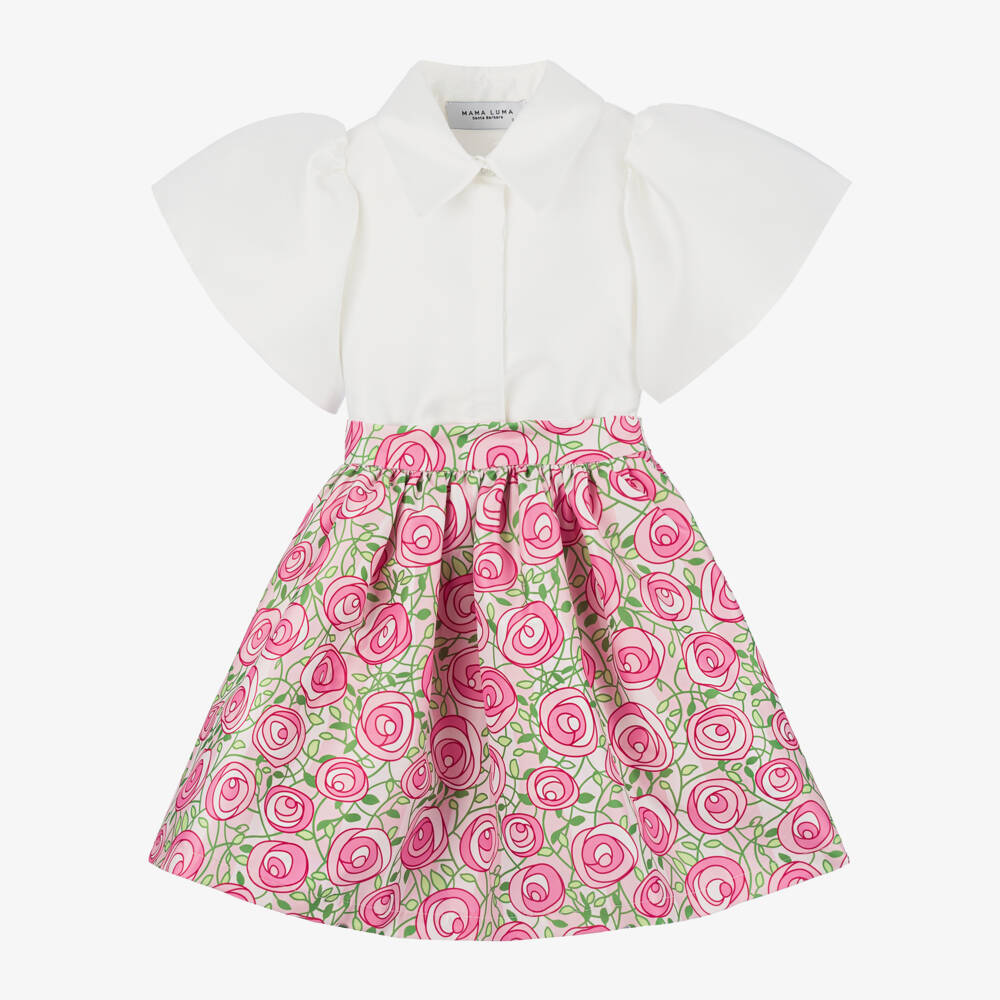 Mama Luma-Girls Pink Rose Skirt Ensemble | Childrensalon Outlet