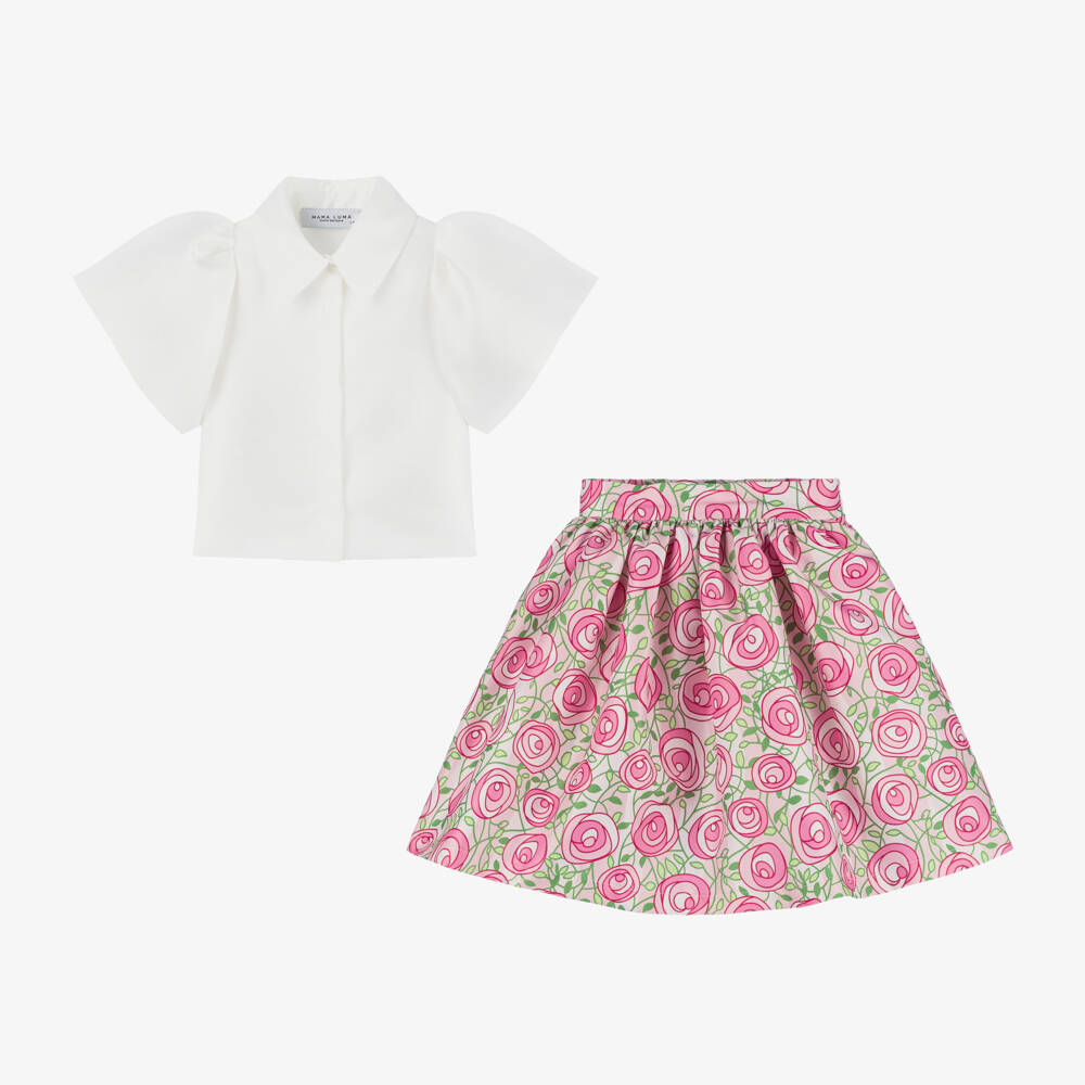 Mama Luma-Girls Pink Rose Skirt Ensemble | Childrensalon Outlet