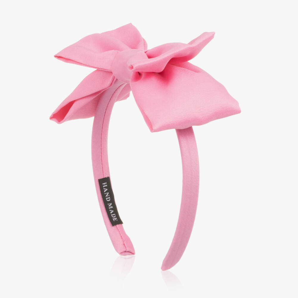 Mama Luma-Girls Pink Satin Bow Hairband | Childrensalon Outlet