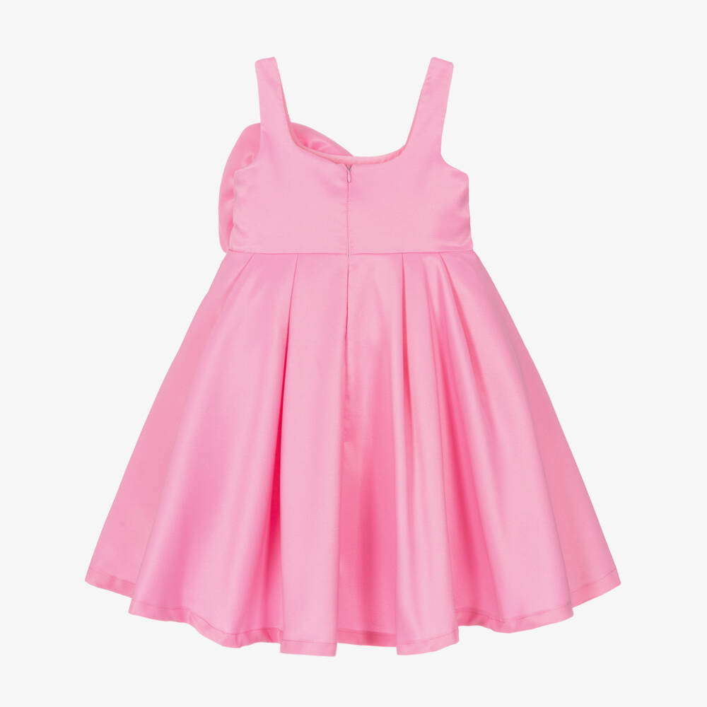 Mama Luma-Girls Pink Satin Dress with Oversized Floral Appliqué | Childrensalon Outlet