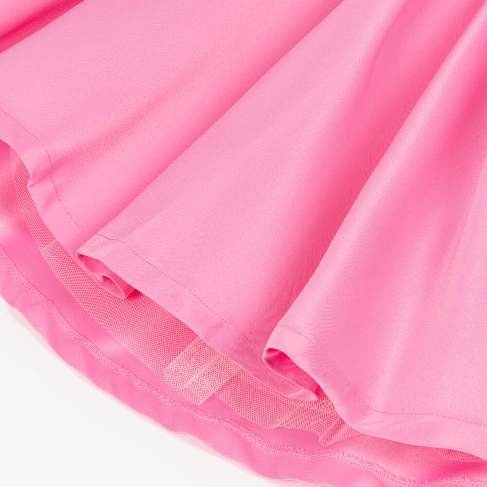 Mama Luma-Girls Pink Satin Dress with Oversized Floral Appliqué | Childrensalon Outlet