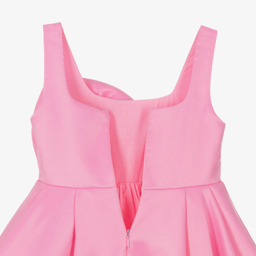 Mama Luma-Girls Pink Satin Dress with Oversized Floral Appliqué | Childrensalon Outlet