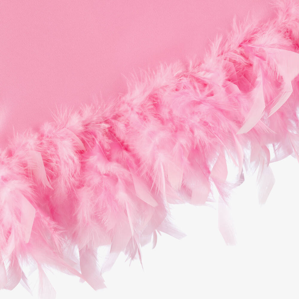 Mama Luma-Girls Pink Satin Twill Dress with Feather Trim | Childrensalon Outlet