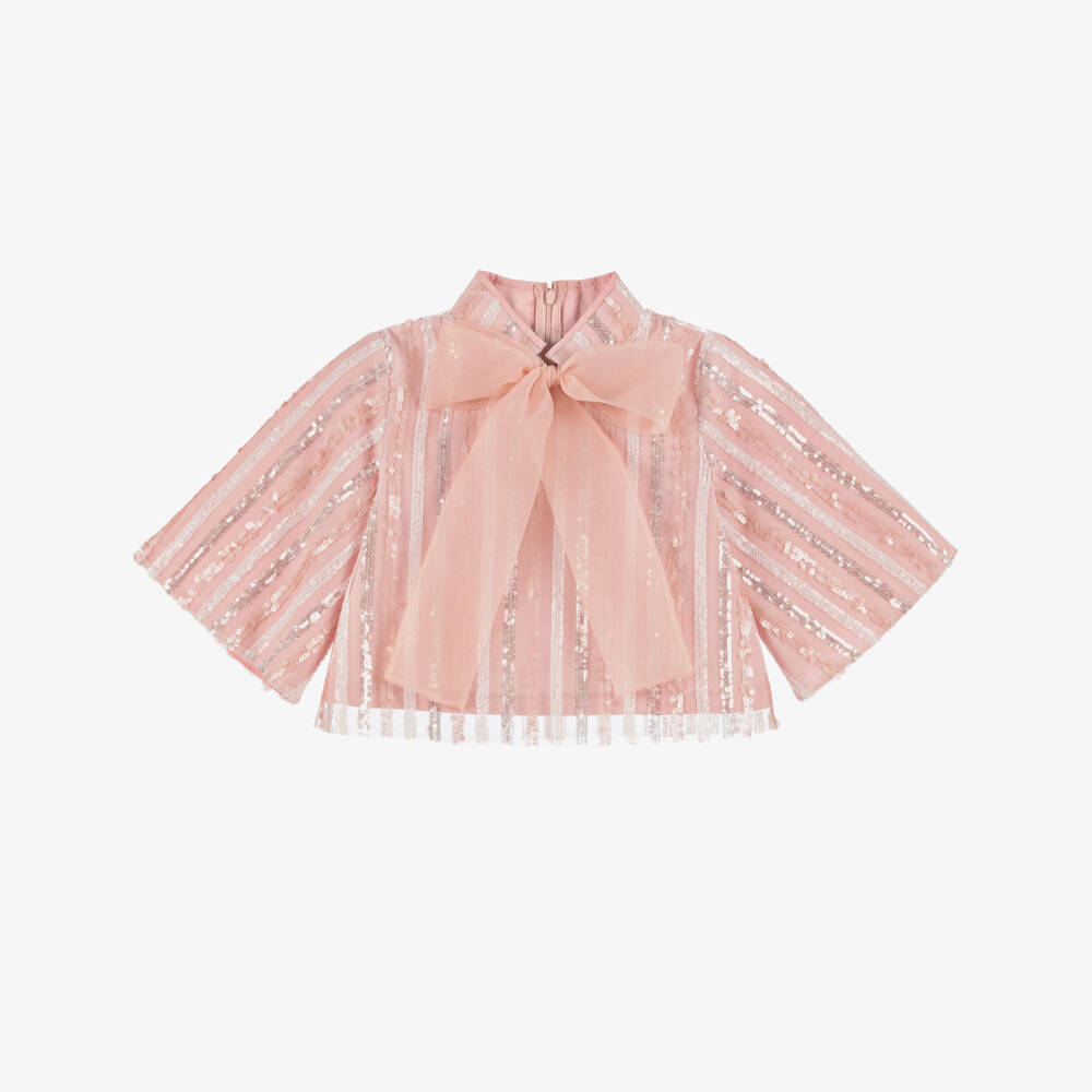 Mama Luma-Girls Pink Sequin Blouse with Bow | Childrensalon Outlet