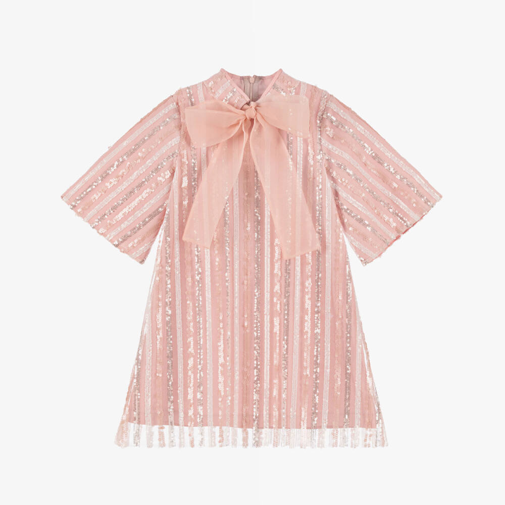Mama Luma-Girls Pink Sequin Dress with Bow | Childrensalon Outlet