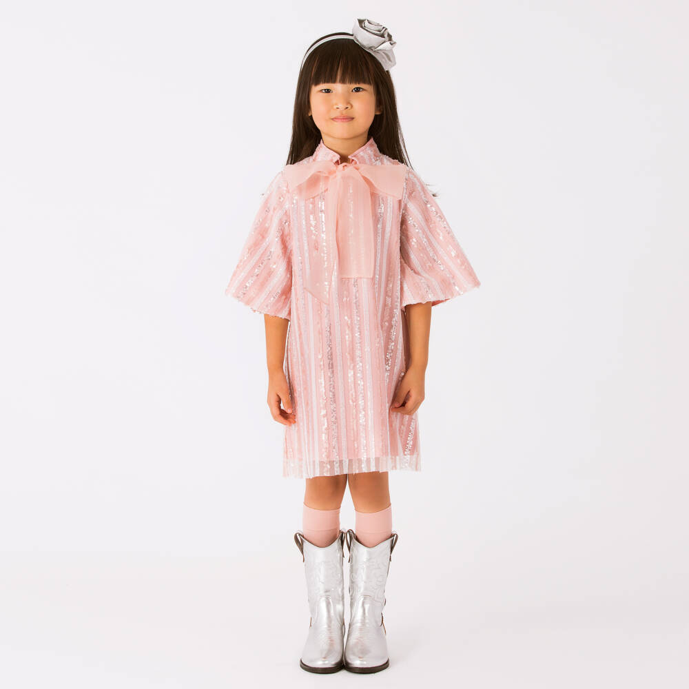 Mama Luma-Girls Pink Sequin Dress with Bow | Childrensalon Outlet