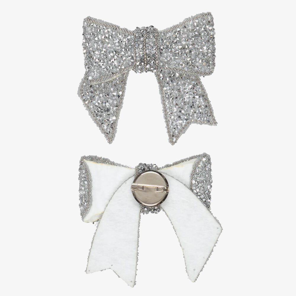 Mama Luma-Girls Pink & Silver Bow Occasion Dress with Detachable Brooch | Childrensalon Outlet