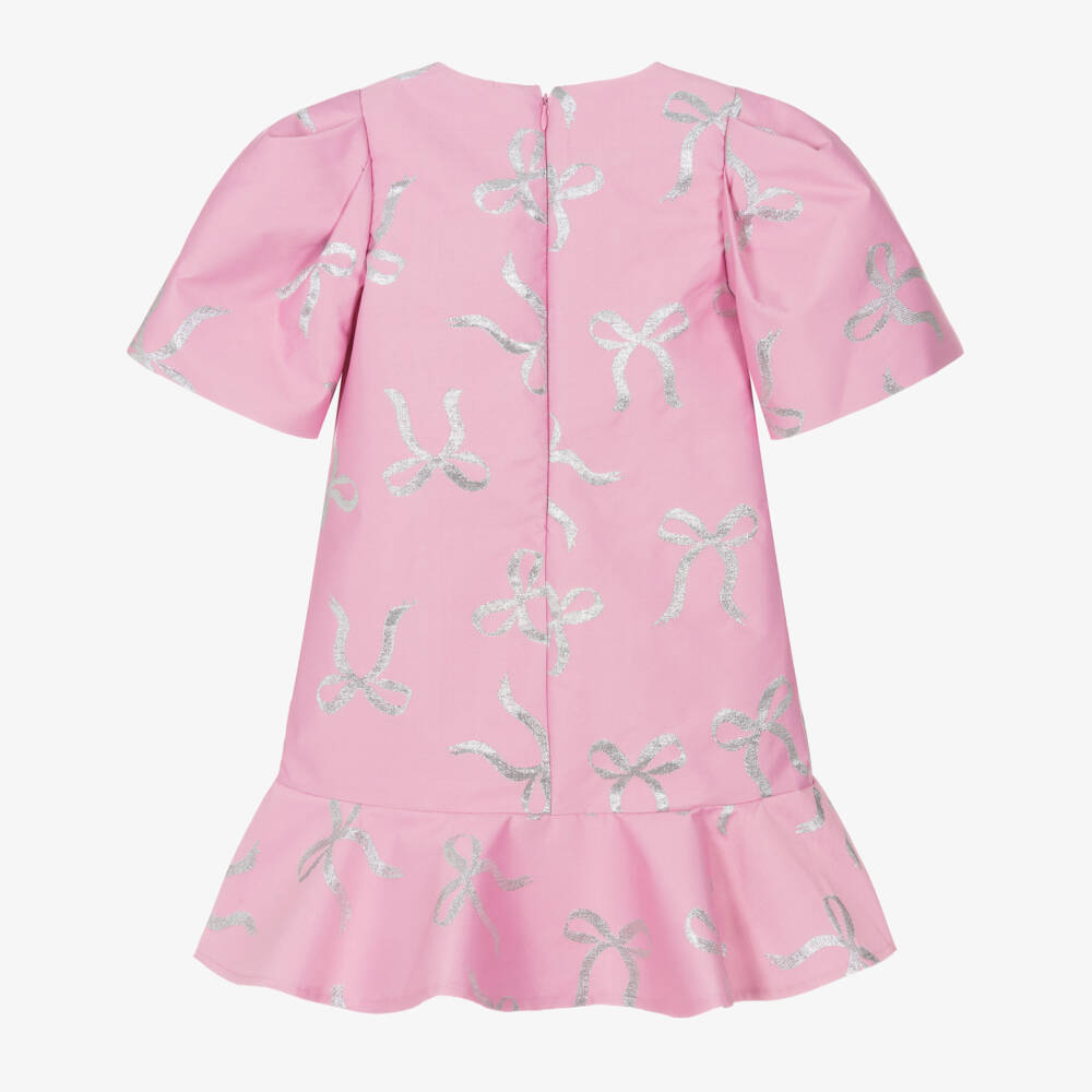 Mama Luma-Girls Pink & Silver Bow Occasion Dress with Detachable Brooch | Childrensalon Outlet