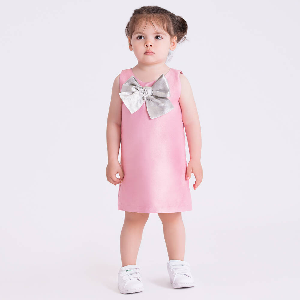 Mama Luma-Girls Pink Sleeveless Dress with Silver Bow | Childrensalon Outlet