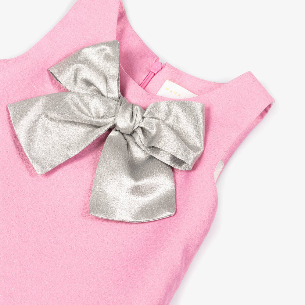 Mama Luma-Girls Pink Sleeveless Dress with Silver Bow | Childrensalon Outlet
