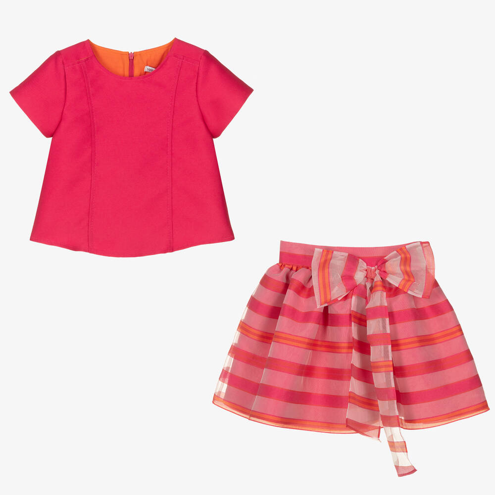Mama Luma-Girls Pink Stripe Organza Skirt Set | Childrensalon Outlet