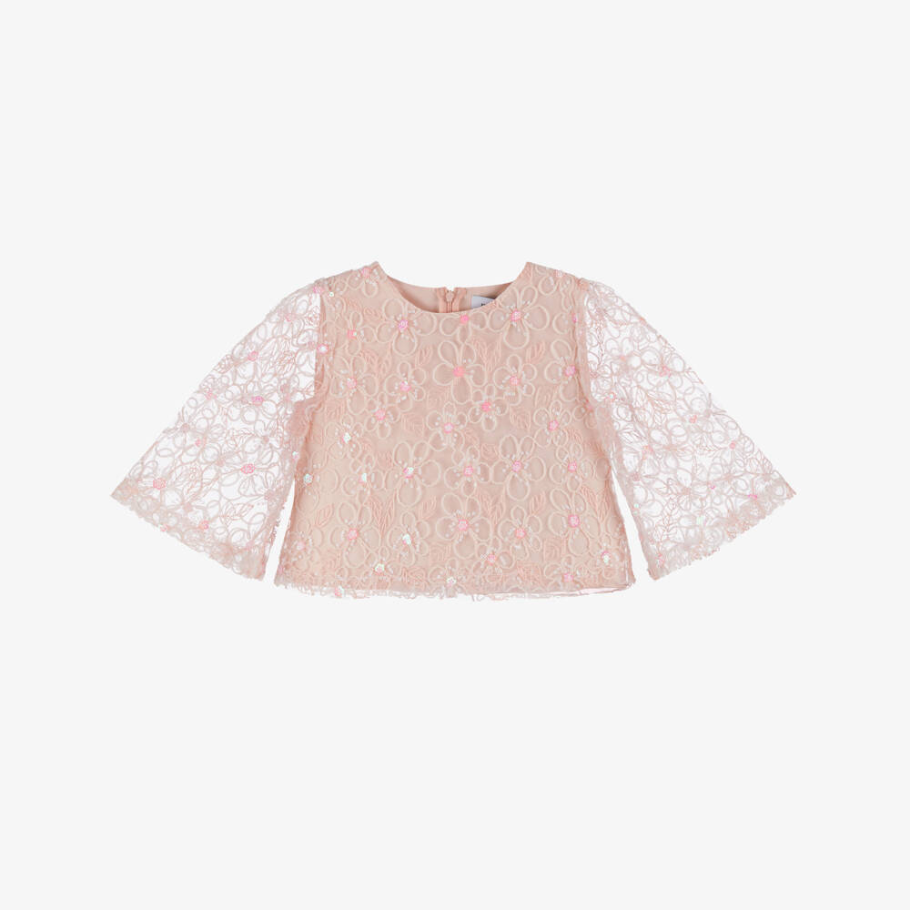 Mama Luma-Розовый топ из тюля с цветами для девочек | Childrensalon Outlet