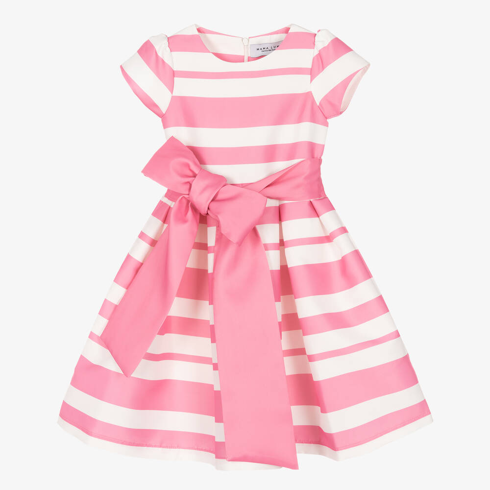 Mama Luma-Girls Pink & White Striped Satin Dress | Childrensalon Outlet