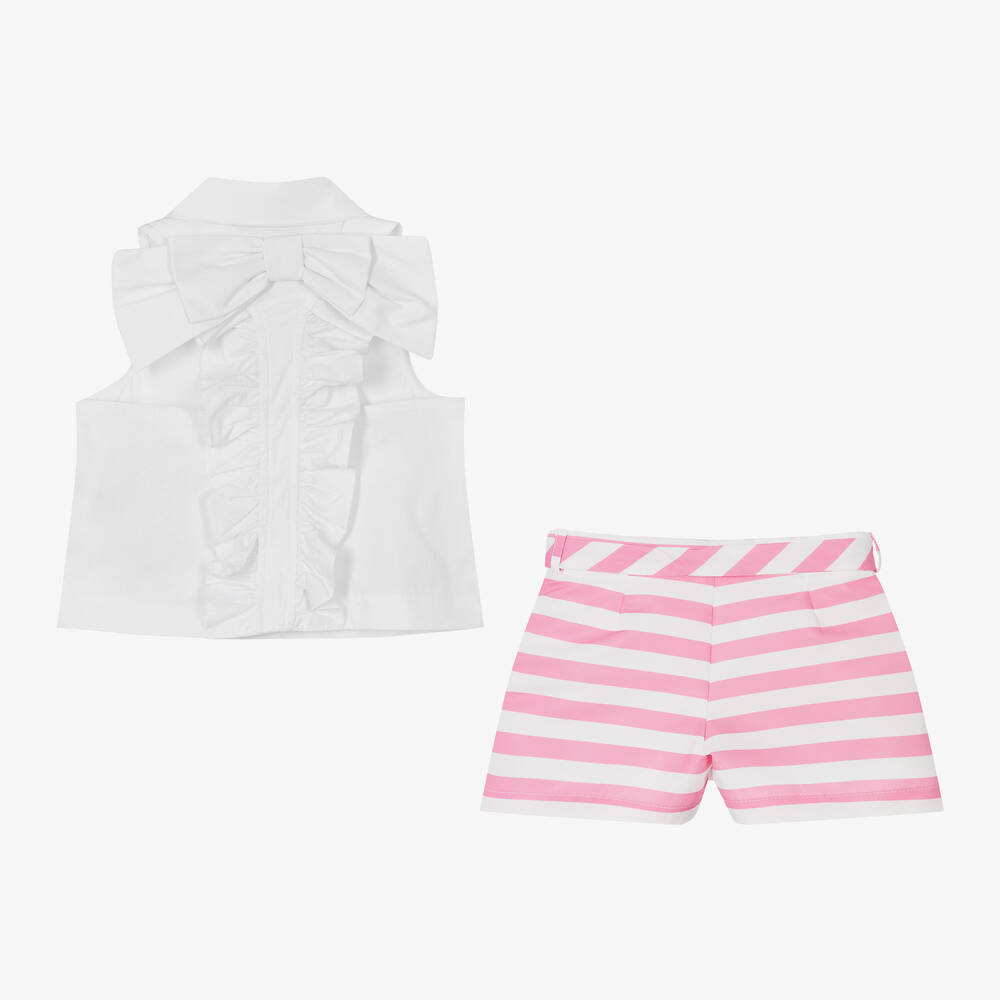 ماما لوما-طقم شورت ساتان تويل مقلم لون زهري وأبيض للبنات | Childrensalon Outlet