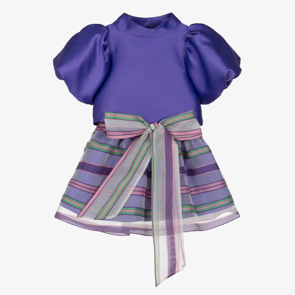 Mama Luma - Girls Purple Stripe Skirt Set | Childrensalon